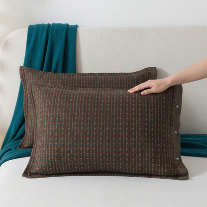 Vintage Bohemia Button Cotton Pillowcases (2PCS) - Brown - 52cm x 76cm - image 0