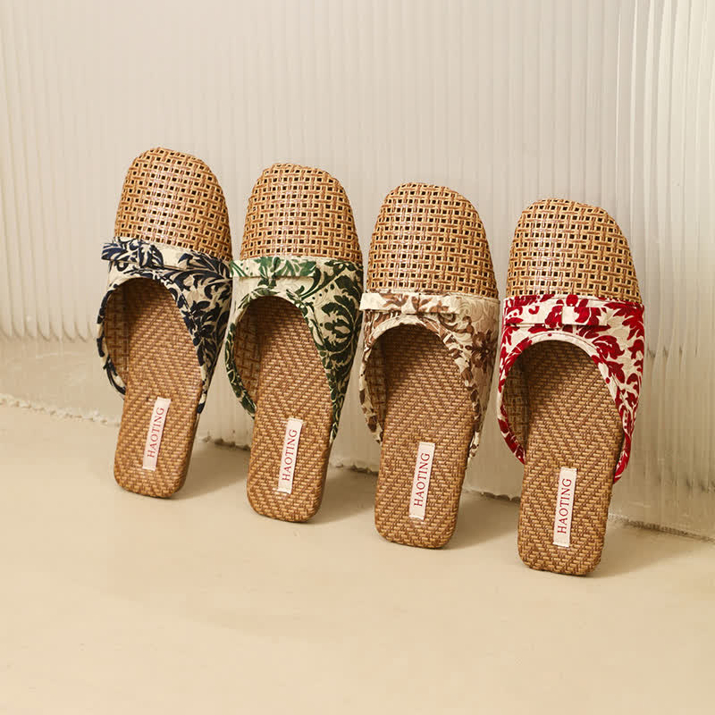 Retro Floral Bow-Knot House Slippers - image 0