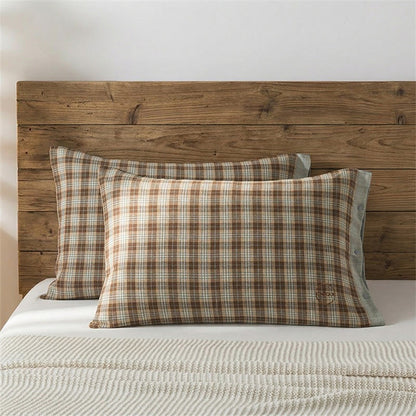 Vintage Plaid Button Cotton Pillowcases (2PCS) - Brown&Blue - 52cm x 76cm - image 0