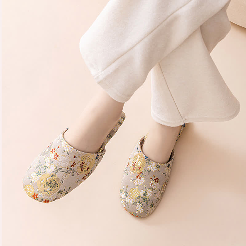Chinoiserie Embroidered Satin House Slippers - image 10