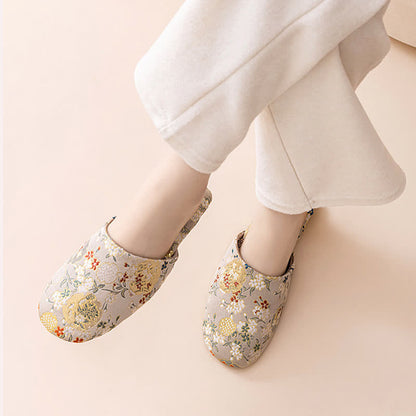Chinoiserie Embroidered Satin House Slippers - image 10
