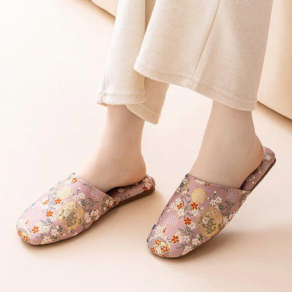 Chinoiserie Embroidered Satin House Slippers - image 5