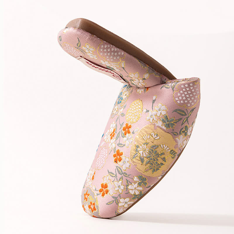 Chinoiserie Embroidered Satin House Slippers - image 6