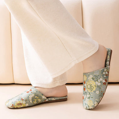 Chinoiserie Embroidered Satin House Slippers - image 9