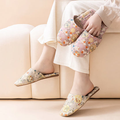 Chinoiserie Embroidered Satin House Slippers - image 1