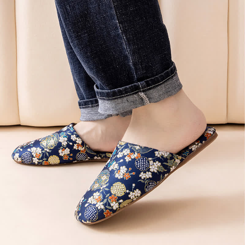 Chinoiserie Embroidered Satin House Slippers - image 13