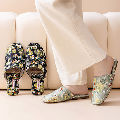 Chinoiserie Embroidered Satin House Slippers - image 2