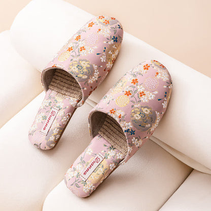 Chinoiserie Embroidered Satin House Slippers - Pink - L - image 4