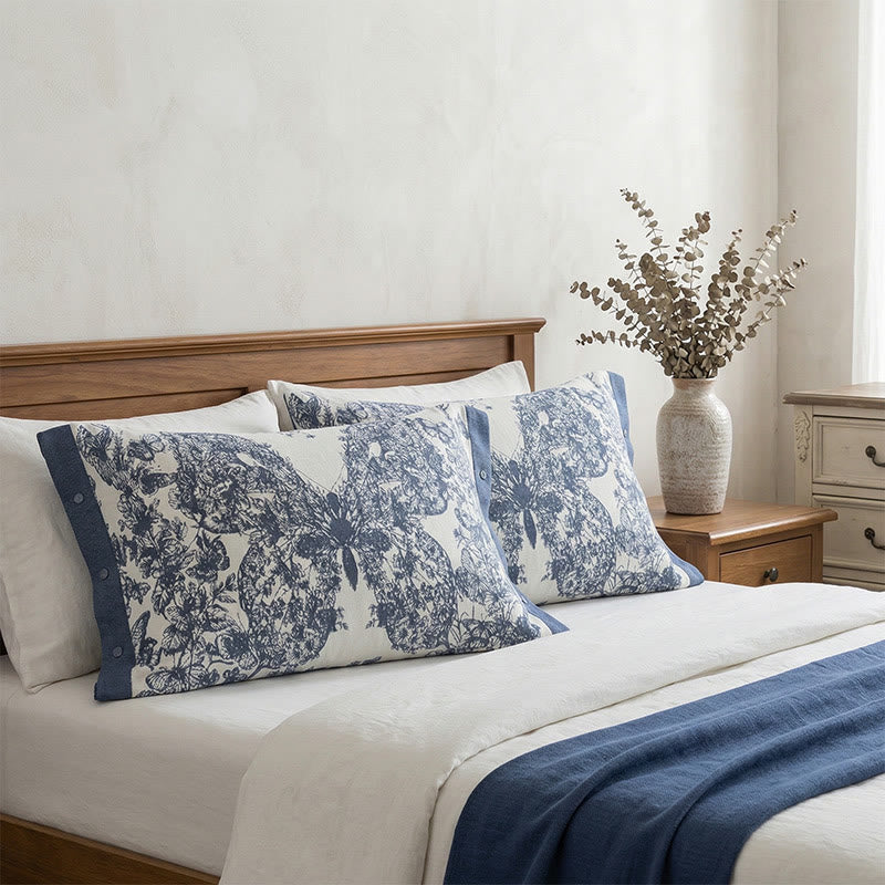 Butterfly Floral Button Cotton Pillowcases (2PCS) - image 1