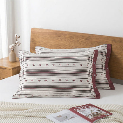 Stripe Floral Button Cotton Pillowcases (2PCS) - image 0