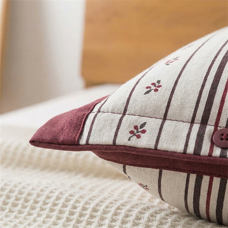 Stripe Floral Button Cotton Pillowcases (2PCS) - image 1