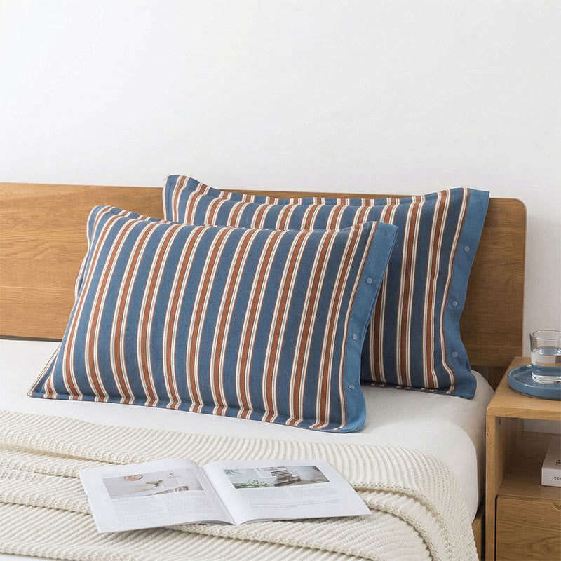 Classic Vertical Stripe Button Pillowcases (2PCS) - Blue&Red - 52cm x 76cm - image 0