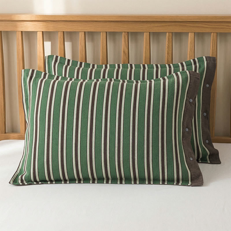 Classic Vertical Stripe Button Pillowcases (2PCS) - Brown&Green - 52cm x 76cm - image 2