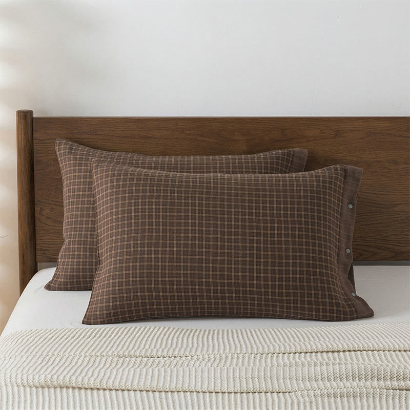 Mini Plaid Button Cotton Pillowcases (2PCS) - Dark Brown - 52cm x 76cm - image 4