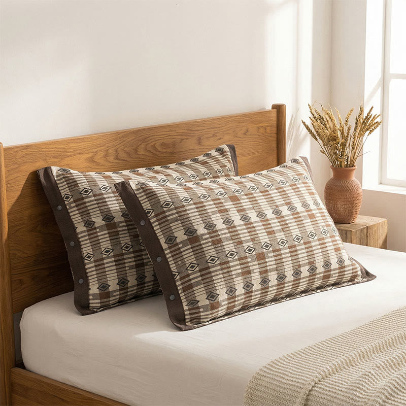 Diamond Button Cotton Pillowcases (2PCS) - Brown - 52cm x 76cm - image 0