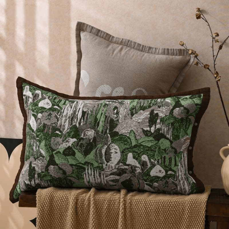 Jacquard Forest Button Cotton Pillowcases (2PCS) - Green&Brown - 80cm x 54cm - image 0