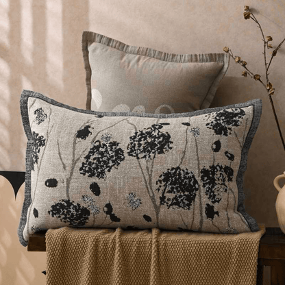 Cotton Jacquard Floral Button Pillowcases (2PCS) - Black - 80cm x 54cm - image 0