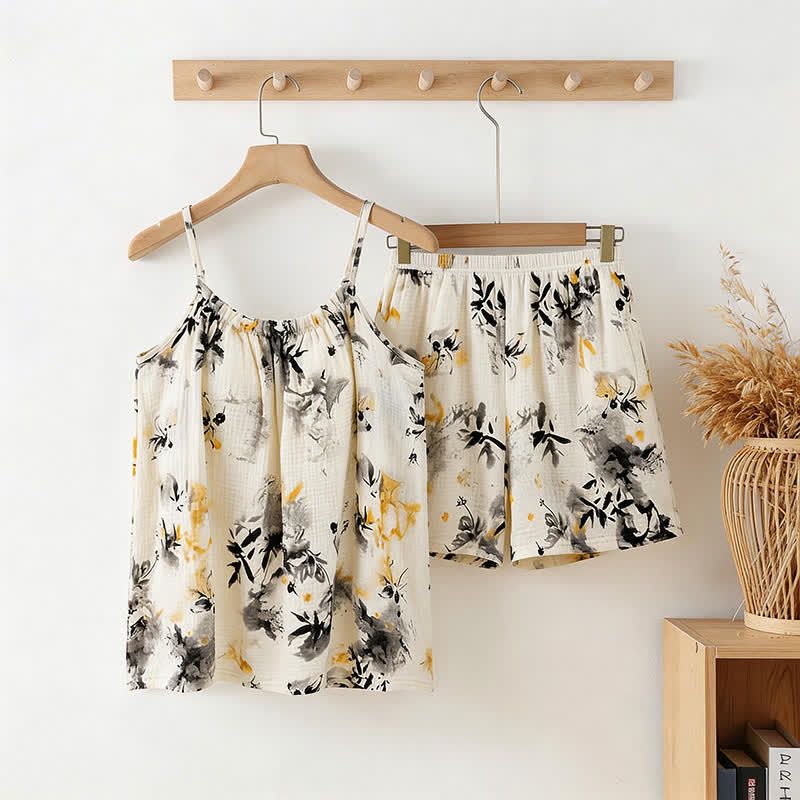 Ink Wash Cotton Gauze Cami Pajamas - Multicolor - XXL - image 0