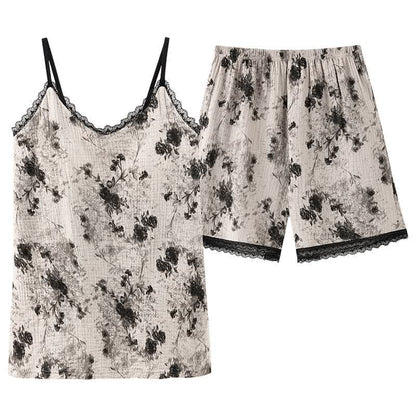 Black Floral Cotton Cami & Shorts Pajamas - image 9