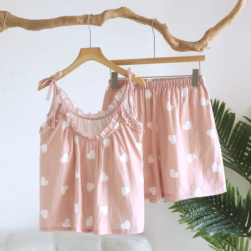 Cotton Double Gauze Heart Cami Pajamas - Pink - XL - image 3
