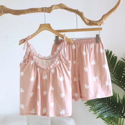 Cotton Double Gauze Heart Cami Pajamas - Pink - XL - image 3