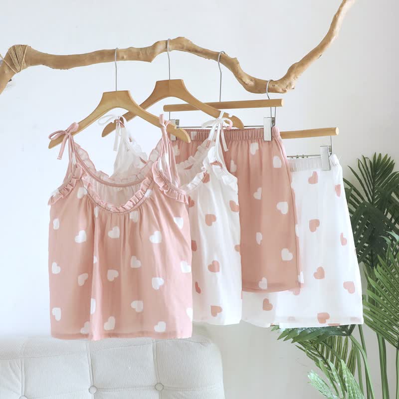 Cotton Double Gauze Heart Cami Pajamas - image 0