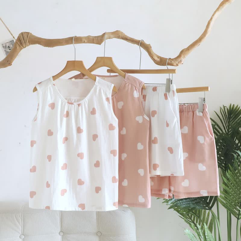 Cotton Double Gauze Heart Tank Pajamas - image 0