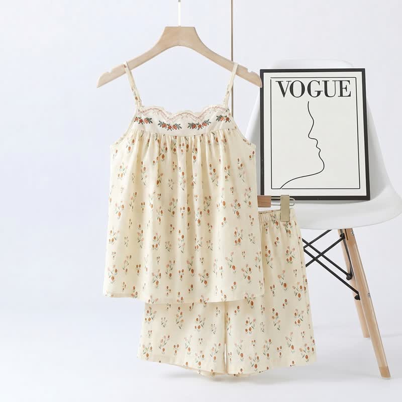 Ditsy Floral Cotton Double Gauze Cami Pajamas - Cami & Shorts - XL - image 0