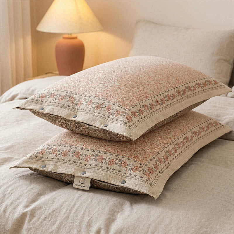 Vintage Rose Cotton Linen Pillowcases (2PCS) - Pink - 48cm x 74cm - image 0