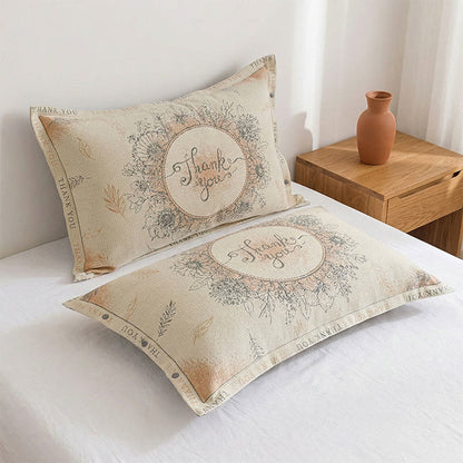 Grateful Floral Cotton Linen Pillowcases (2PCS) - Brown&Yellow - 48cm x 74cm - image 2