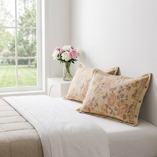 Floral Jacquard Cotton Linen Pillowcases (2PCS) - Orange&Pink - 48cm x 74cm - image 0