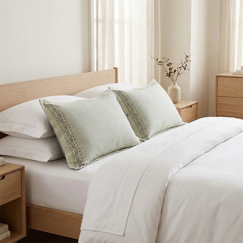 French Floral Cotton Linen Pillowcases (2PCS) - Green - 48cm x 74cm - image 0