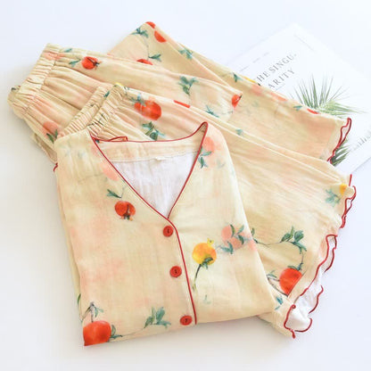 Pomegranate Print Cotton V-Neck Pajama Set(3PCS) - image 1