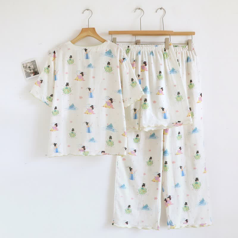Vintage Oriental Princess Inspired Cotton Pajamas(3PCS) - image 2