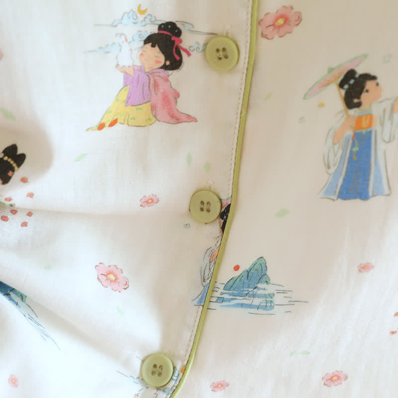 Vintage Oriental Princess Inspired Cotton Pajamas(3PCS) - image 6