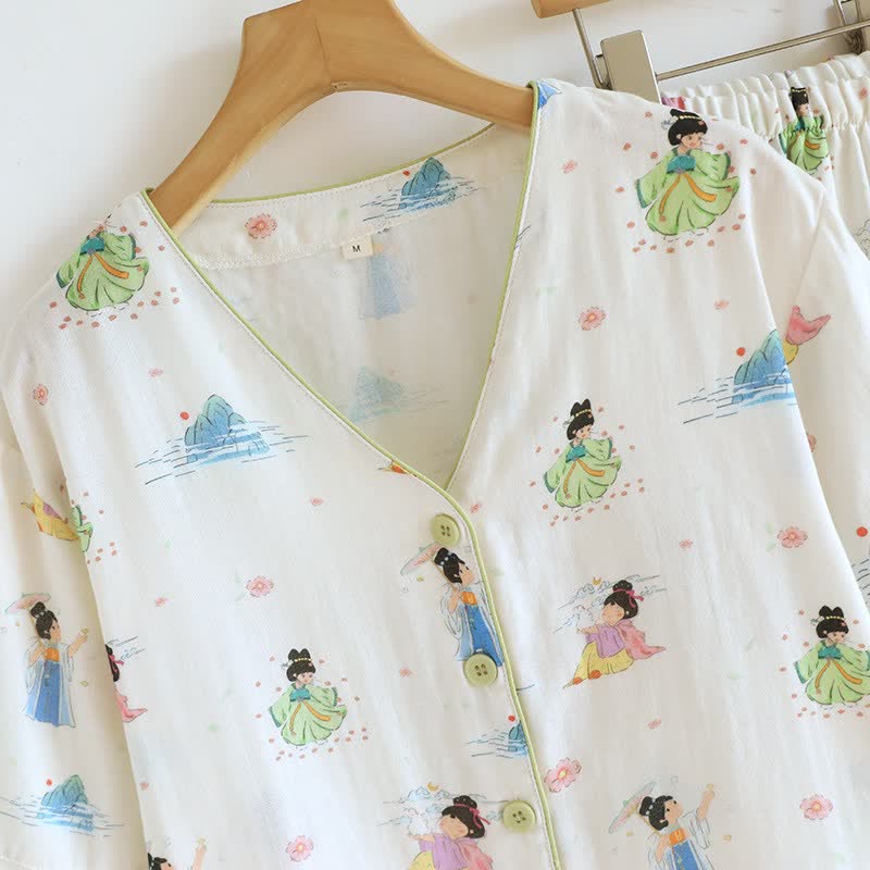 Vintage Oriental Princess Inspired Cotton Pajamas(3PCS) - image 3