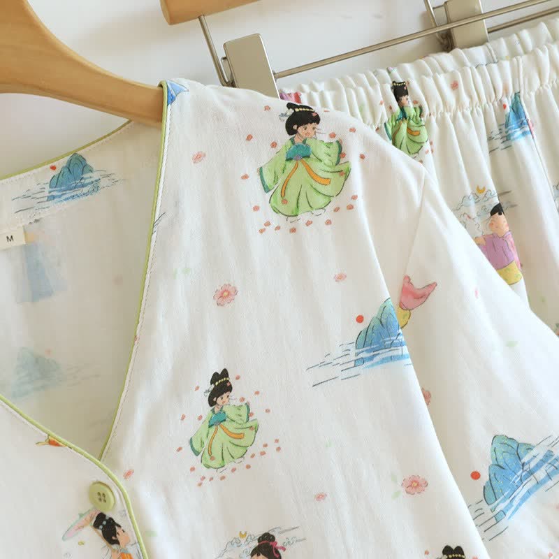 Vintage Oriental Princess Inspired Cotton Pajamas(3PCS) - image 5