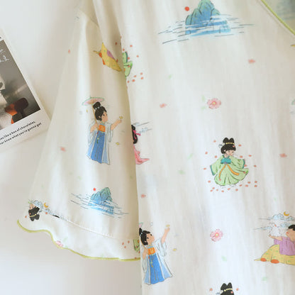 Vintage Oriental Princess Inspired Cotton Pajamas(3PCS) - image 7