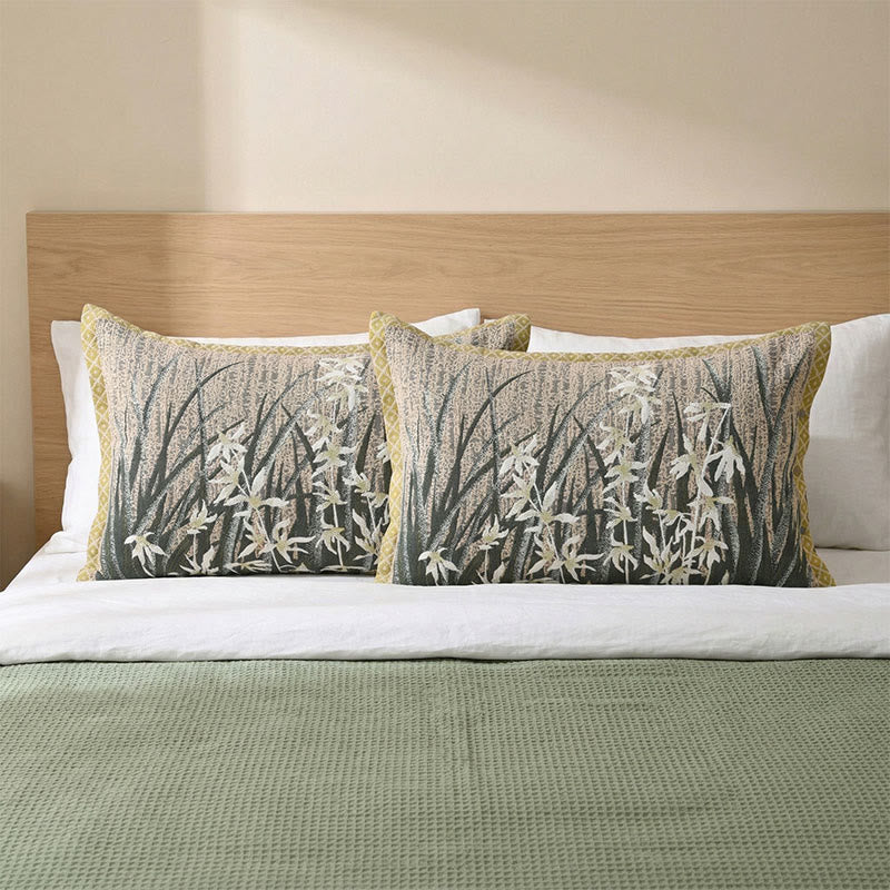 Ownkoti Orchid Floral Button Cotton Pillowcases (2PCS)  - Green&Yellow - 80cm x 54cm - image 0
