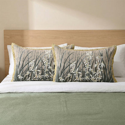 Ownkoti Orchid Floral Button Cotton Pillowcases (2PCS)  - Green&Yellow - 80cm x 54cm - image 0