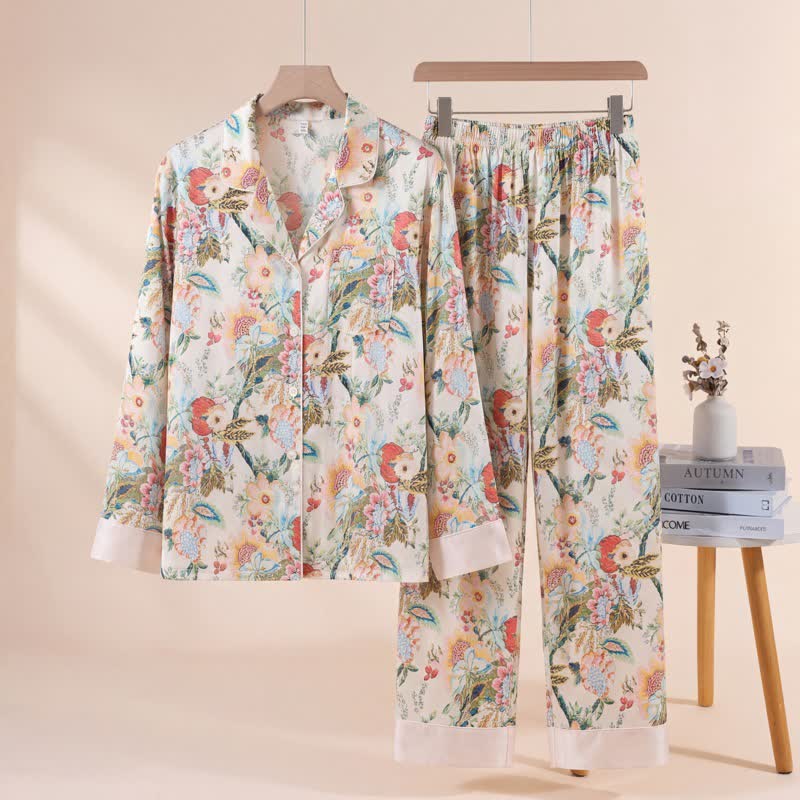 Tropical Style Floral Pajama Set - Beige - XL - image 0