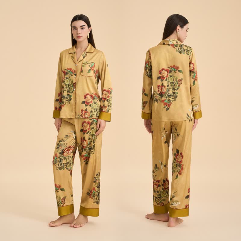 Luxurious Floral & Green Leaf Pajama Set - image 1