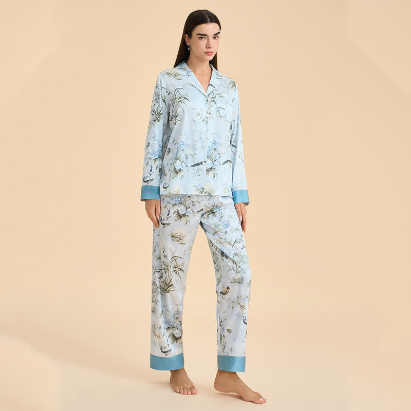 Elegant Floral & Bird Print Pajama Set - image 4