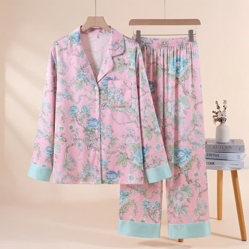Artistic Blue Floral Pajama Set - image 0