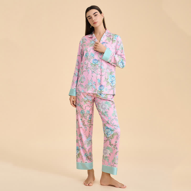 Artistic Blue Floral Pajama Set - Pink - XL - image 2