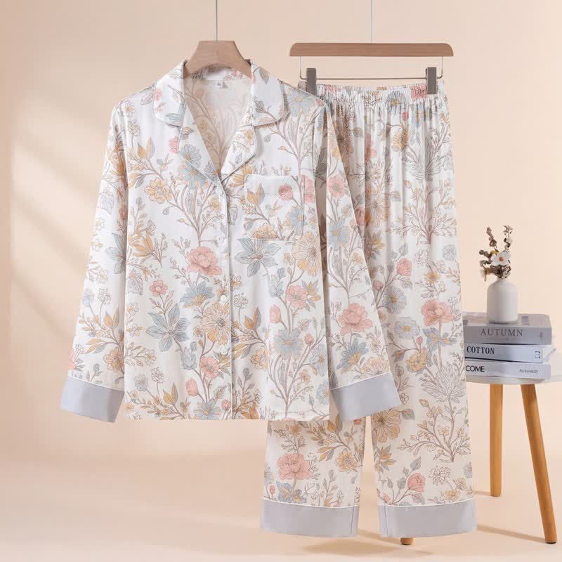 Fresh Bloom Floral Pajama Set - Beige - XL - image 0
