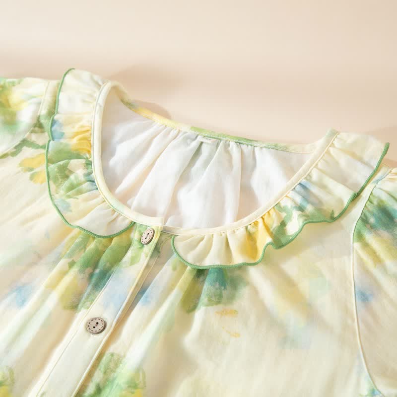 Floral Ruffled Cotton Gauze Pajama Set - image 5