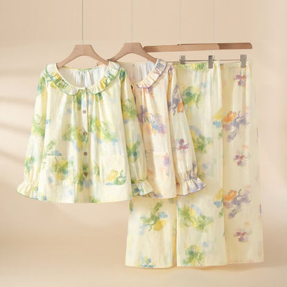 Floral Ruffled Cotton Gauze Pajama Set - image 0