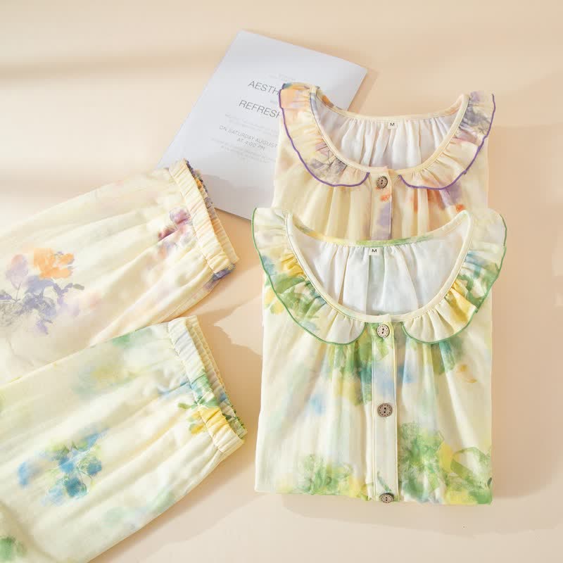 Floral Ruffled Cotton Gauze Pajama Set - image 2