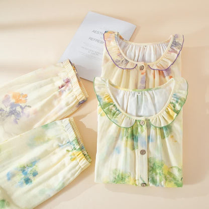 Floral Ruffled Cotton Gauze Pajama Set - image 2